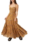 Free People Sundrenched Floral Smocked Bodice Maxi Sundress In Dusty Olive Combo