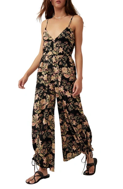 Free People Stand Out Floral Wide Leg Jumpsuit In Black