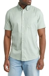 Faherty The Movement Geometric Print Short Sleeve Button-up Shirt In Sage Meridian