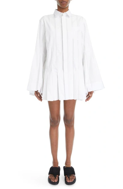 Sacai Pleated Poplin Button-up Tunic In Off White