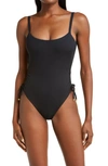 Vitamin A Gemma Cinched Side Tie One-piece Swimsuit In Black Ecorib