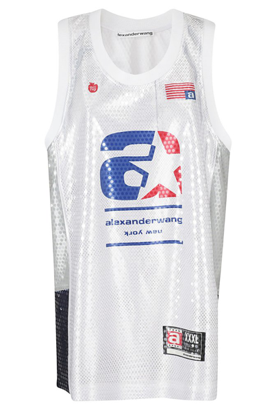 Alexander Wang Basketball Sequins Tank Top In White Multi