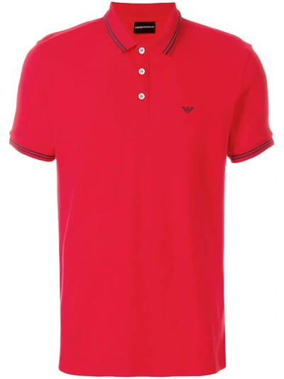 Emporio Armani Embroidered-logo Short-sleeved Polo Shirt In Red