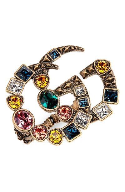 Gucci Fashion Show Double-g Colored Crystal Ring In Gold/ Multi