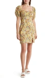 Astr Wendy Floral Print Minidress In Yellow Brown Multi