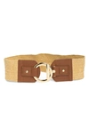 Vince Camuto Toggle Buckle Woven Raffia Belt In Cognac/ Natural