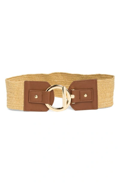 Vince Camuto Toggle Buckle Woven Raffia Belt In Cognac/ Natural
