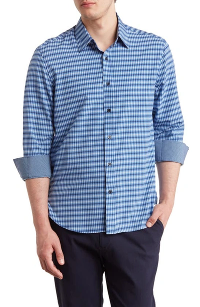 Construct Slim Fit Geo Plaid 4-way Stretch Button-up Shirt In Navy