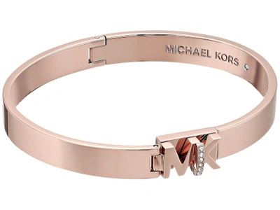 Michael Kors Iconic Hinged Mk Logo Bangle Bracelet With Hint Of Glitz, Rose  Gold | ModeSens