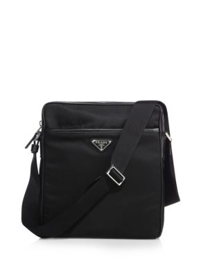 Prada Nylon Messenger Bag With Leather Trim In Nero | ModeSens