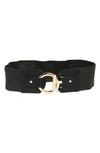 Vince Camuto Toggle Buckle Woven Raffia Belt In Black Gold