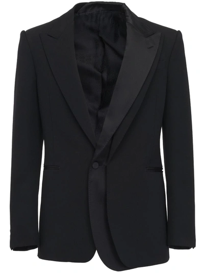 Alexander Mcqueen Satin-trim Grain De Poudre Suit Jacket In Black