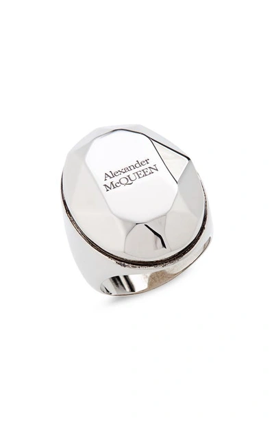 Alexander Mcqueen The Faceted Stone Ring In Antique Silver