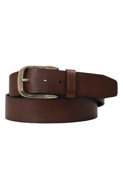 Hugo Boss Jabel Leather Belt In Medium Brown