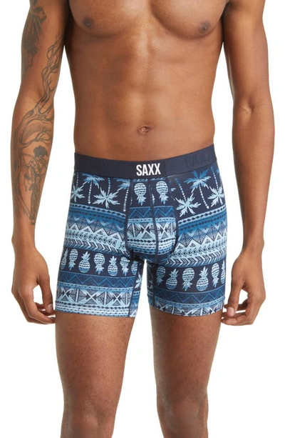 Saxx Vibe Super Soft Slim Fit Boxer Briefs In Pineapple Stripe- Dk Ink