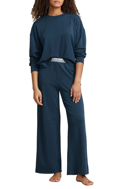 Polo Ralph Lauren Sweatshirt & Wide Leg Pajamas In Denim