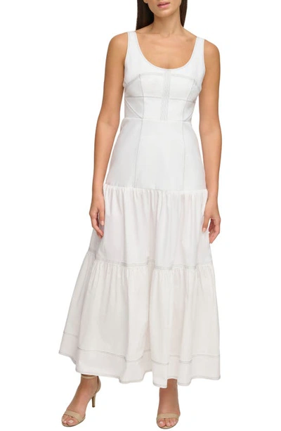 Donna Karan Corset Stitched Cotton Poplin Maxi Dress In White