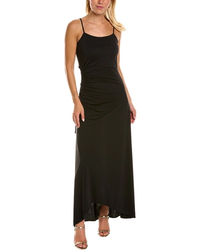 Donna Karan Ruched Side High-low Crepe Dress In Black