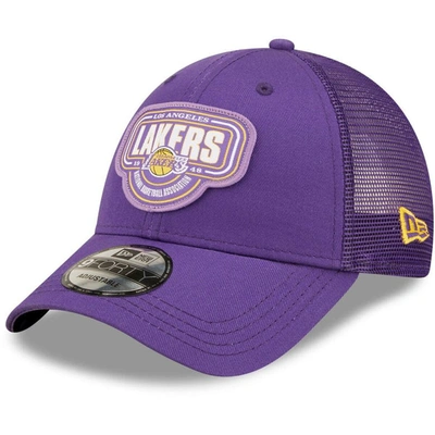 New Era Purple Los Angeles Lakers Team Logo Patch 9forty Trucker Snapback Hat