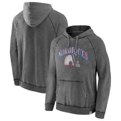 Fanatics Branded Gray Quebec Nordiques Heritage Broken Ice Washed Raglan Pullover Hoodie