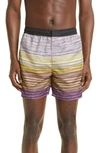 Missoni Zigzag Swim Trunks In Yellow/ Violet/ Dark Purple