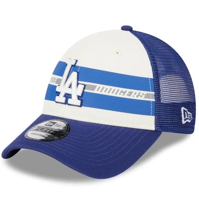 New Era Men's  White, Royal Los Angeles Dodgers Team Stripe Trucker 9forty Snapback Hat In White,royal