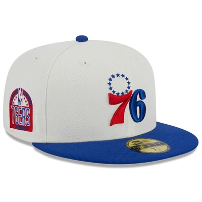 New Era Men's  Cream, Royal Philadelphia 76ers Retro City Conference Side Patch 59fifty Fitted Hat In Cream,royal