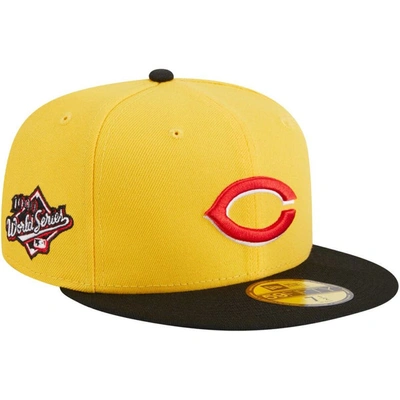 New Era Men's  Yellow, Black Cincinnati Reds Grilled 59fifty Fitted Hat