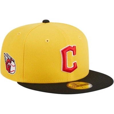 New Era Men's  Yellow, Black Cleveland Guardians Grilled 59fifty Fitted Hat In Yellow,black