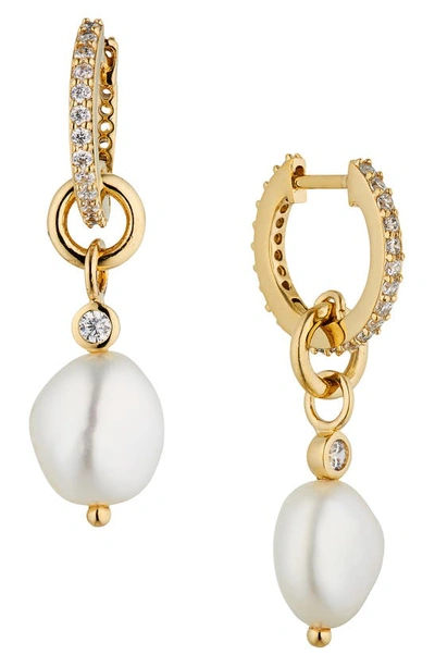 Nadri Dot Dot Dot Genuine Pearl Huggie Drop Earrings In Gold/ Pearl
