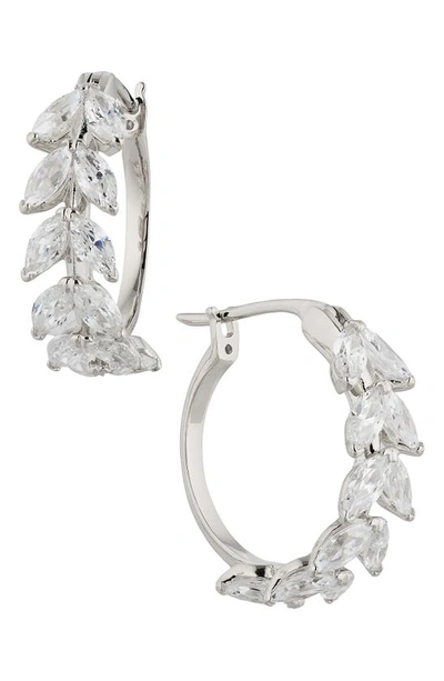 Nadri Wild Flower Vine Crystal Hoop Earrings In Silver