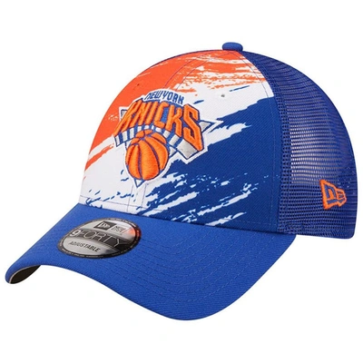 New Era Blue New York Knicks Marble 9forty Trucker Snapback Hat