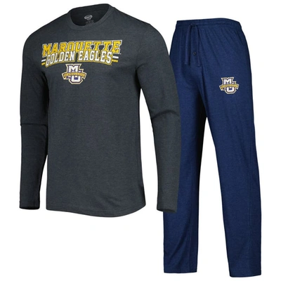 Concepts Sport Navy/charcoal Marquette Golden Eagles Meter Long Sleeve T-shirt & Pants Sleep Set
