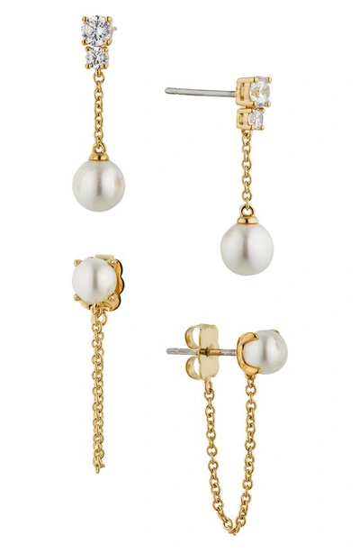 Nadri Dot Dot Dot Set Of 2 Imitation Pearl Stud Drop Earrings In Gold/white