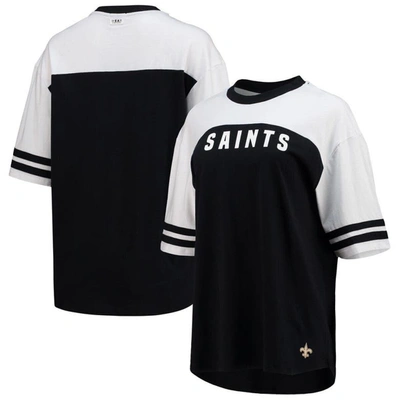 Wear By Erin Andrews Black New Orleans Saints Sporty Sleeve Stripe Tri-blend T-shirt