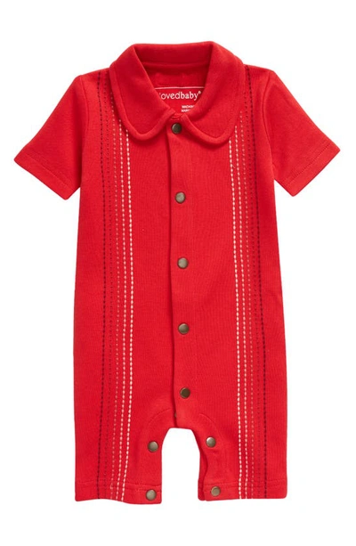 L'ovedbaby Babies' Embroidered Short Sleeve Romper In Chili Pepper Dash