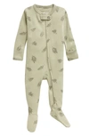 L'ovedbaby Babies' Fern Print Fitted One-piece Footie Pajamas In Seafoam Fern