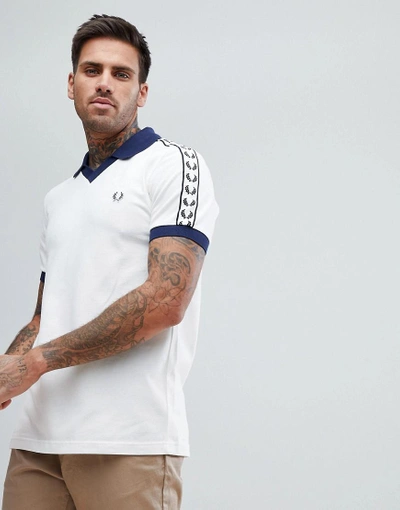 Fred Perry Sports Authentic Slim Fit Taped Pique Polo Shirt White - White