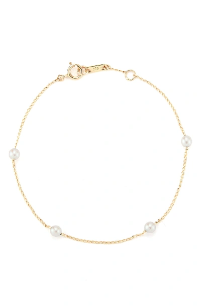Mizuki Four-pearl Station Bracelet In Yellow Gold/ Pearl