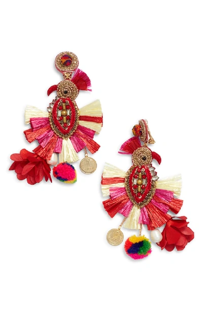 Ranjana Khan Phoenix Tassel Earrings In Red Multi