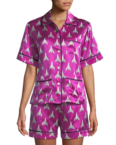 Olivia Von Halle Millicent Marty Silk Shorty Pajama Set In Multi Pattern