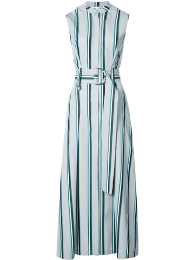 Diane Von Furstenberg Striped Sleeveless Belted Maxi Dress In Grey