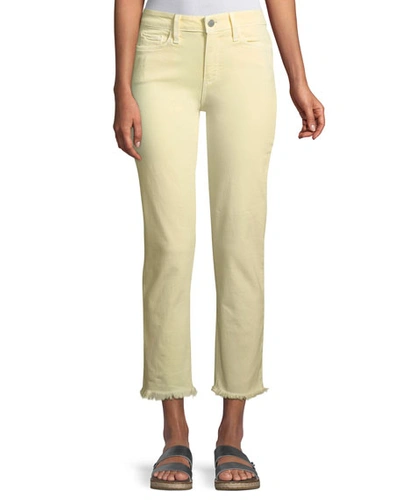 Paige Hoxton Mid-rise Straight-leg Ankle Jeans W/ Fray Hem In Yellow