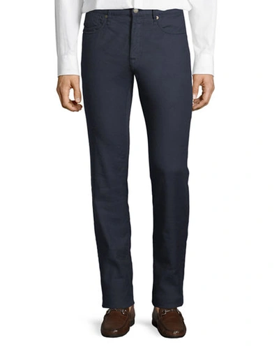 Incotex 5-pocket Chino Flat-front Trousers In Navy