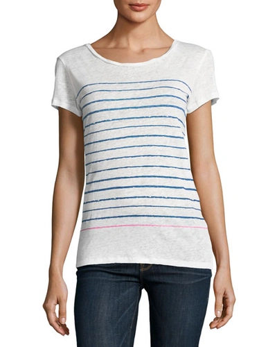 Majestic Two-tone Stripe Linen T-shirt In Marinerose Fluo
