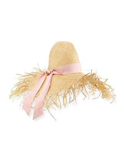 Gigi Burris &#201;te Frayed-brim Raffia Sun Hat In Pink Pattern