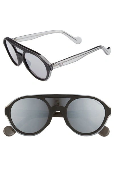 Moncler Rounded Shield Mirrored Sunglasses In Shiny Black / Smoke Mirror