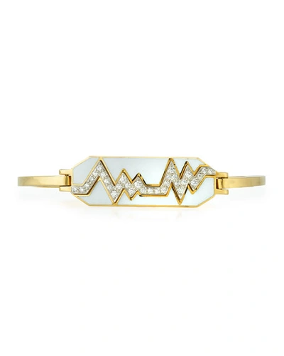 David Webb Motif 18k Gold Diamond Skip Zigzag Bracelet With White Enamel & Platinum