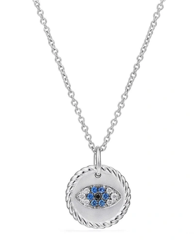 David Yurman 18k Cable Collectibles Evil Eye Necklace, White Gold