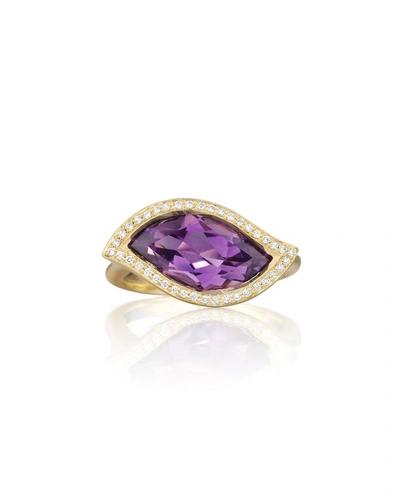 Carelle 18k Amethyst Leaf Ring With Diamonds